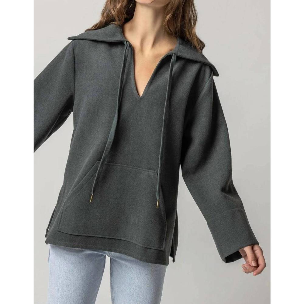 NEW LILLA P full sleeve split neck pullover in mineral - Picture 2 of 4